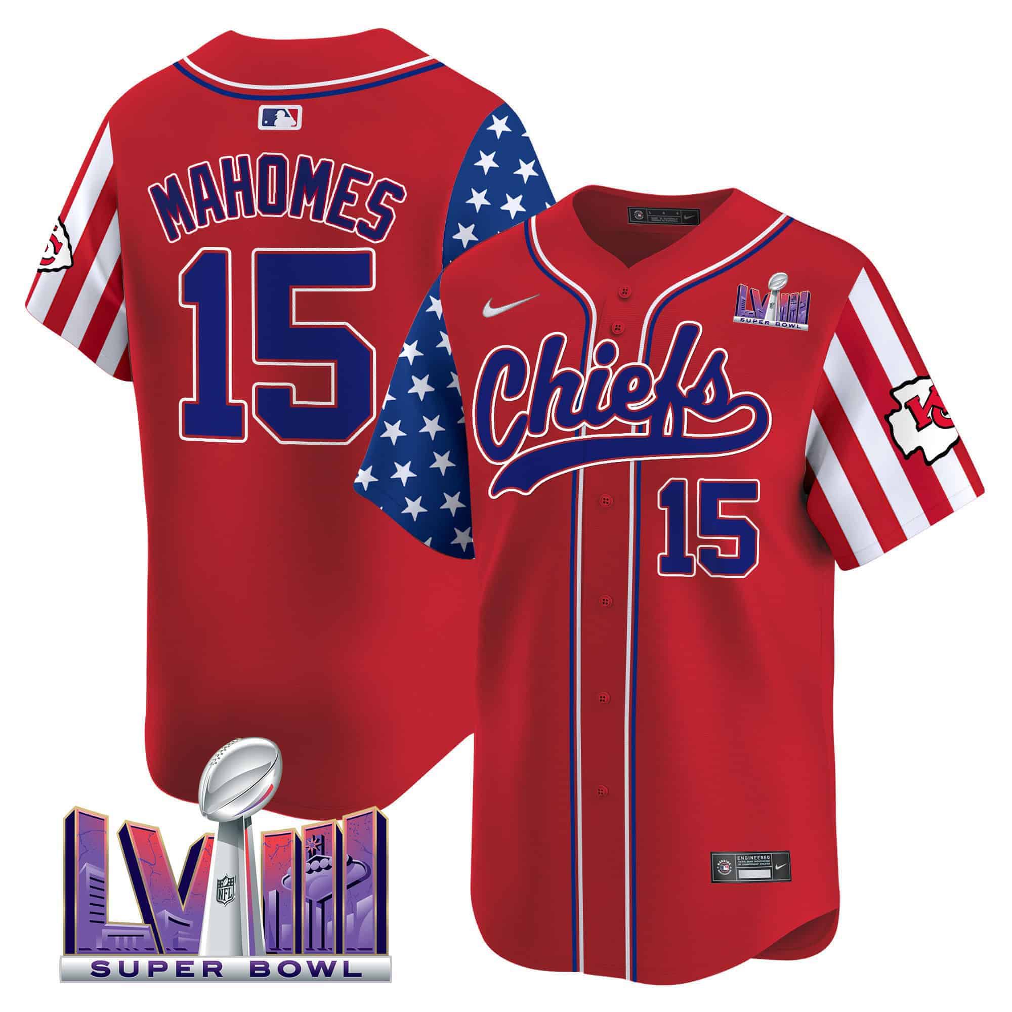 Men Kansas City Chiefs #15 Mahomes Red 2024 Nike Independence Day Vapor Premier Limited NFL Jersey